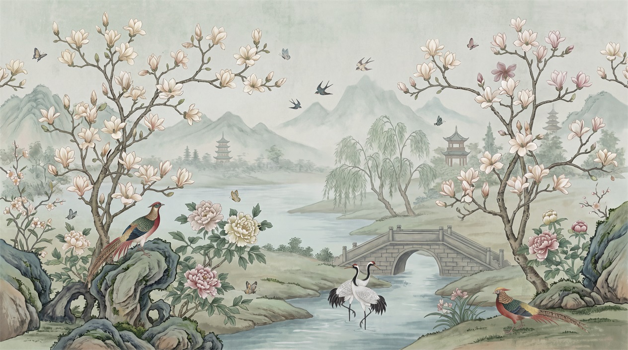 Mint And Neutral Abstract Forms Decorative Wallpaper Mural Accent-wall-wallpaper-murals, Peel-and-stick Finish