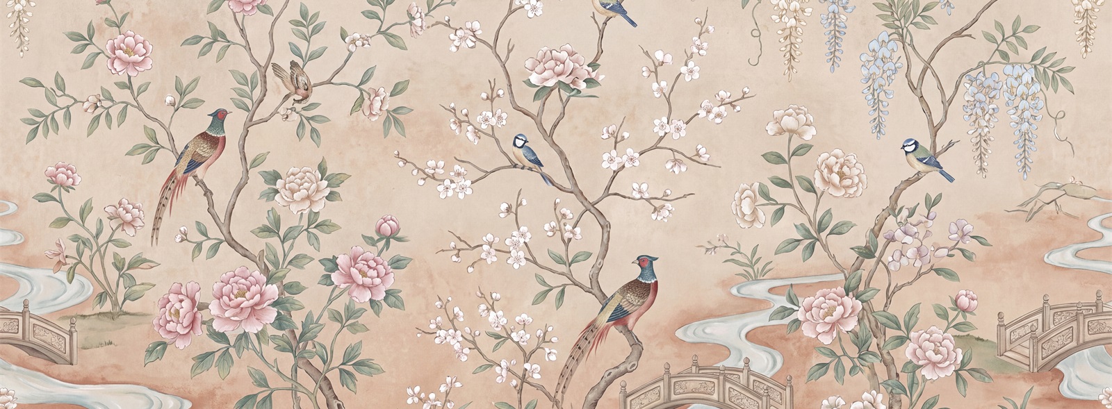 Blush Floral Patterning Wallpaper Mural Accent-wall-wallpaper-murals, Peel-and-stick Finish