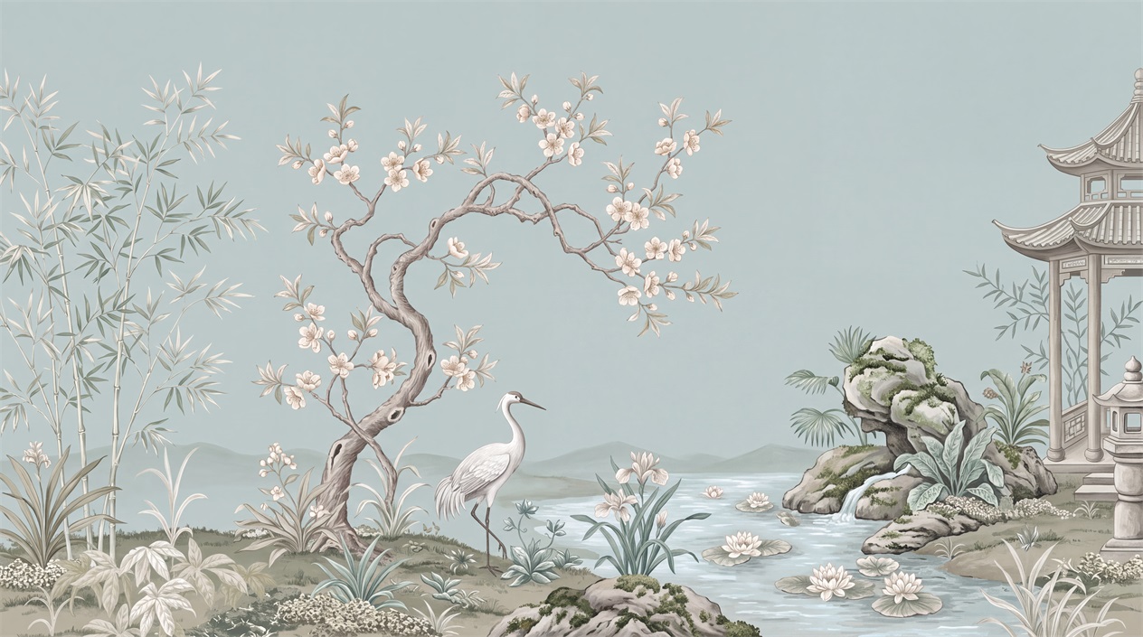 Blue Crane Wallpaper Mural, Peel-and-stick Finish
