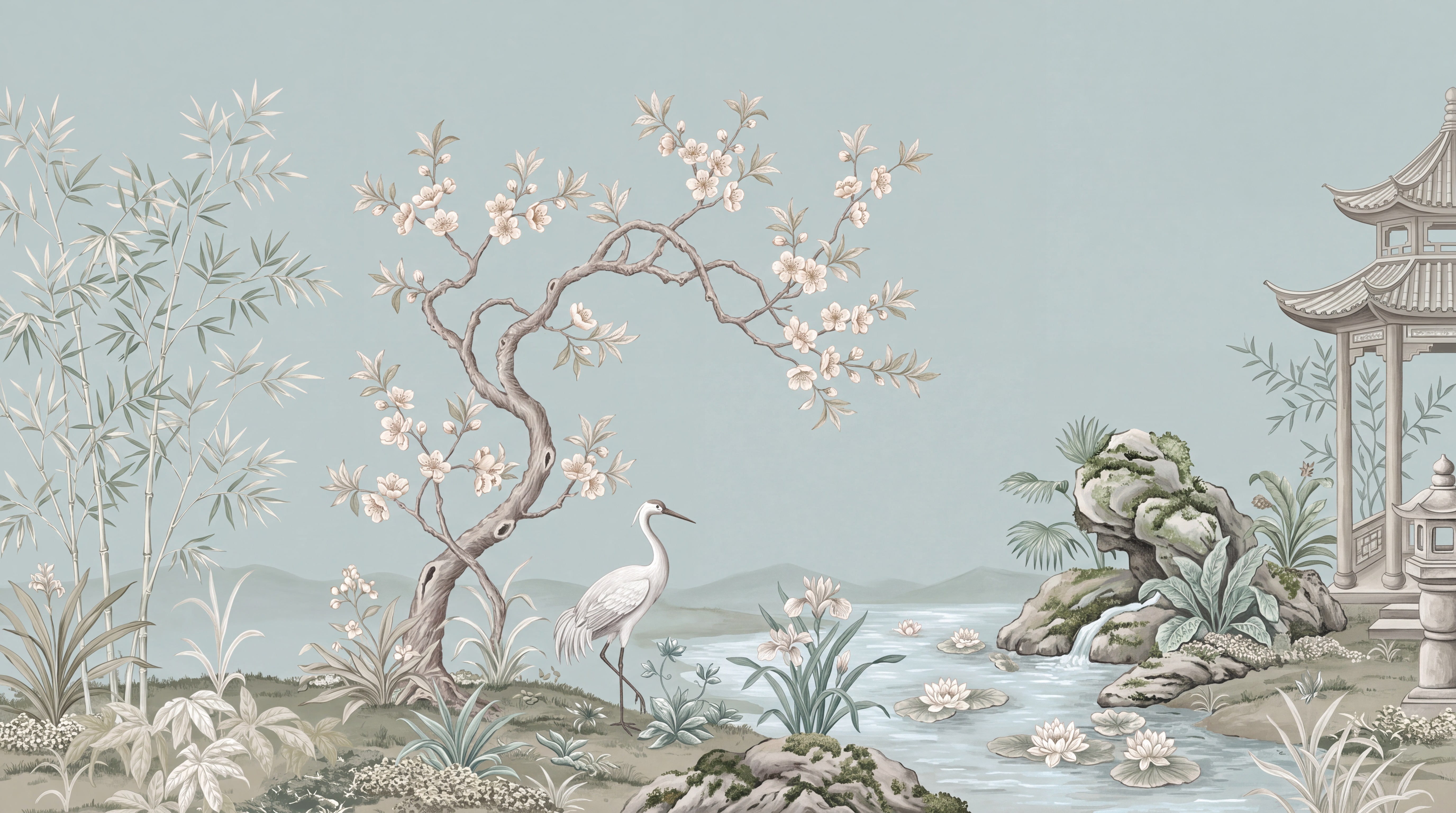 Blue Crane Wallpaper Mural, Peel-and-stick Finish
