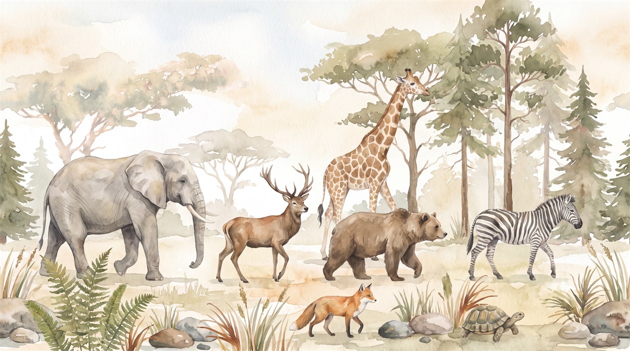 A Balanced Neutral Abstract Forms Safari Wallpaper Mural Accent-wall-wallpaper-murals, Peel-and-stick Finish