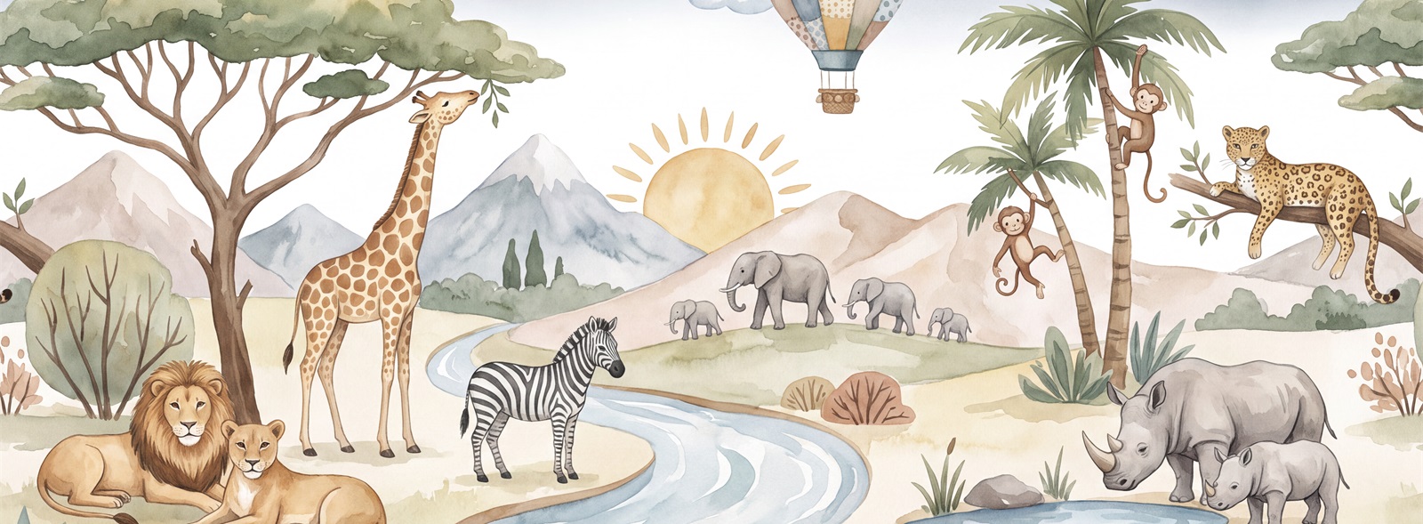 Pastel Safari Animals Under A Starry Sky Wallpaper Mural — Wallpaper Mural Design, Peel-and-stick Finish