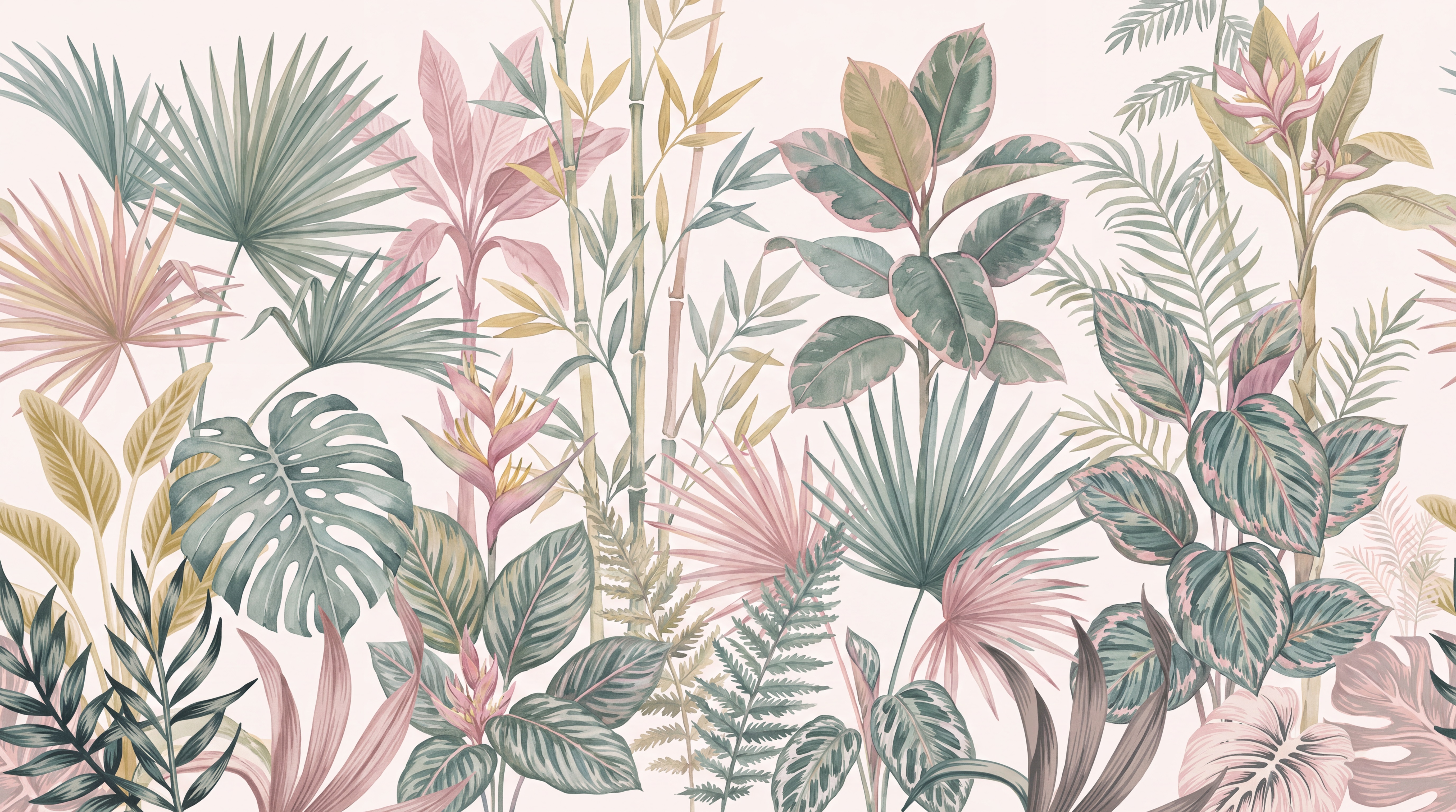 Soft Pastel And Neutral Abstract Forms Wallpaper Layered Leaves, Peel-and-stick Finish