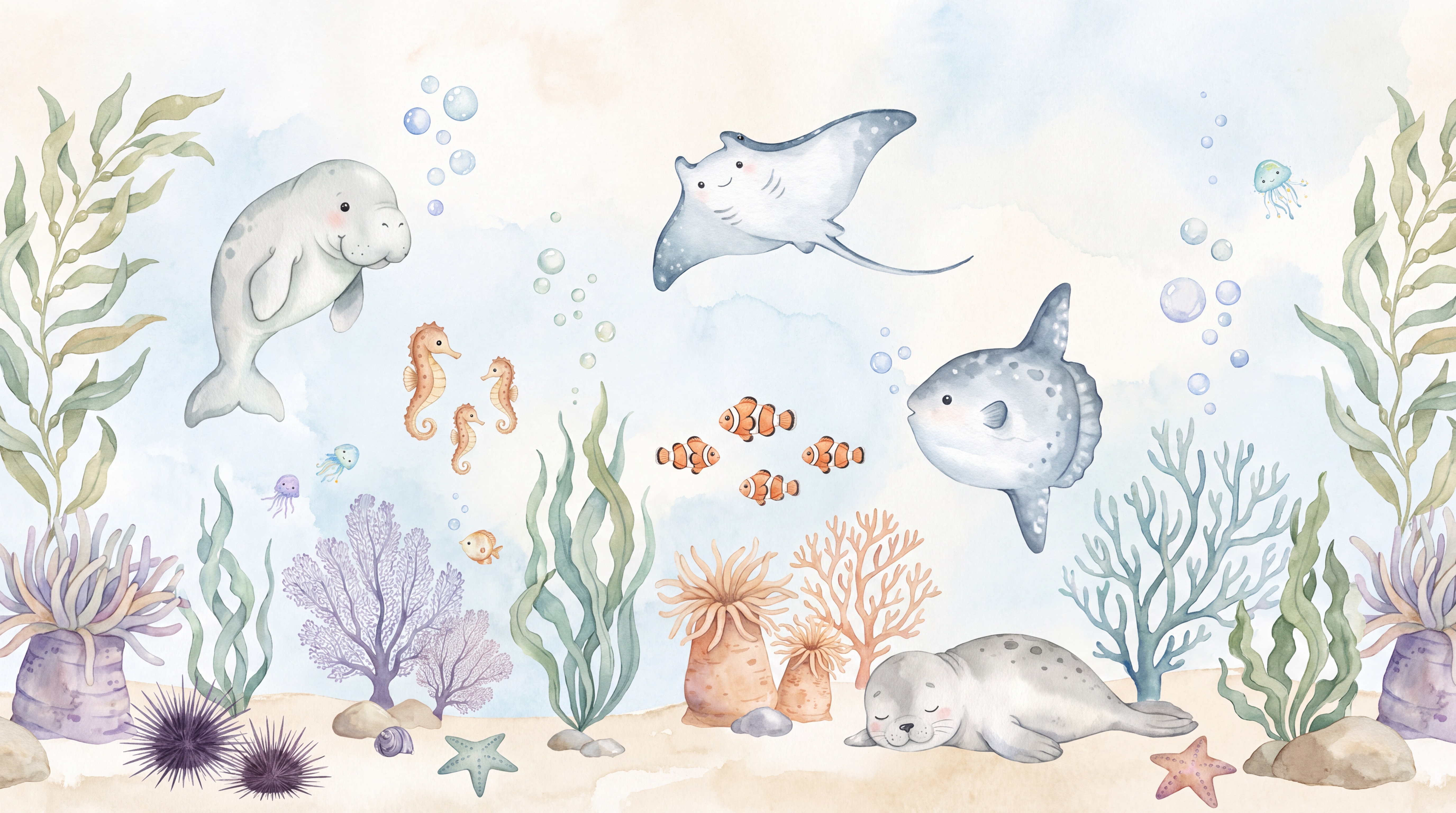 Blue An Open Ocean View Wallpaper Mural, Peel-and-stick Finish