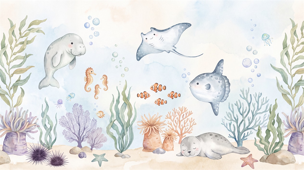Blue An Open Ocean View Wallpaper Mural Accent-wall-wallpaper-murals, Peel-and-stick Finish