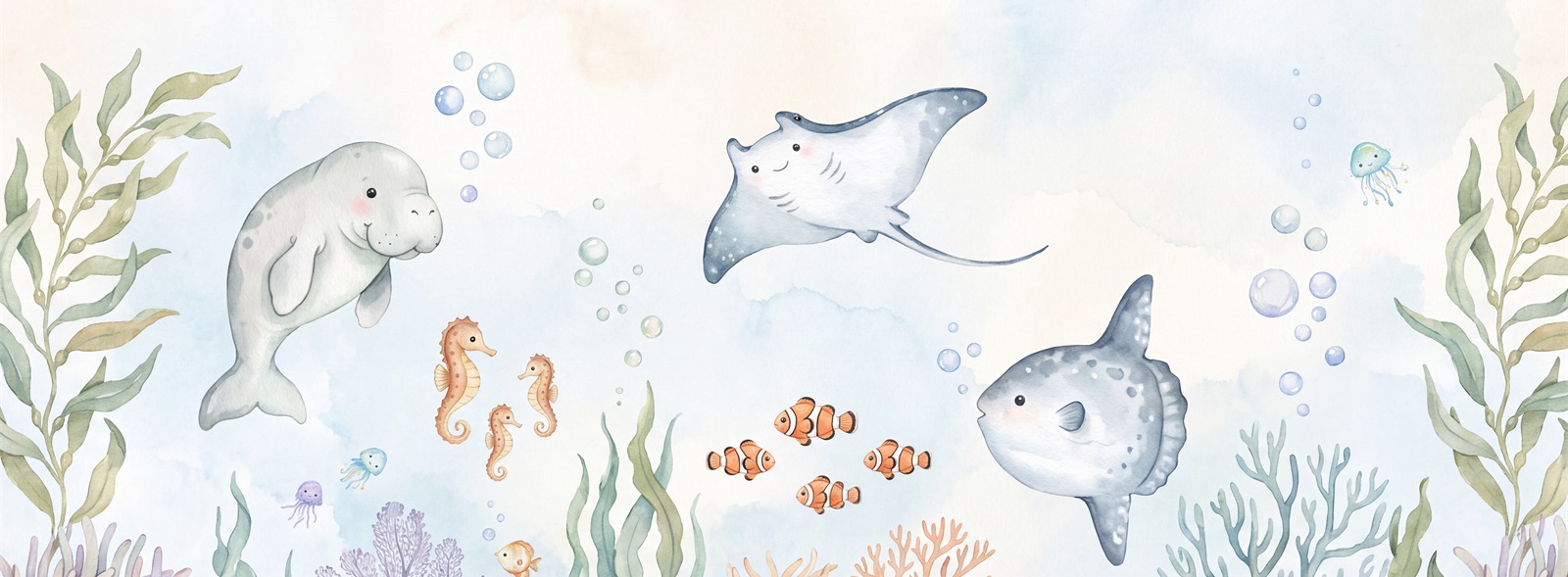 Blue An Open Ocean View Wallpaper Mural Feature-wall-wallpaper-murals, Peel-and-stick Finish