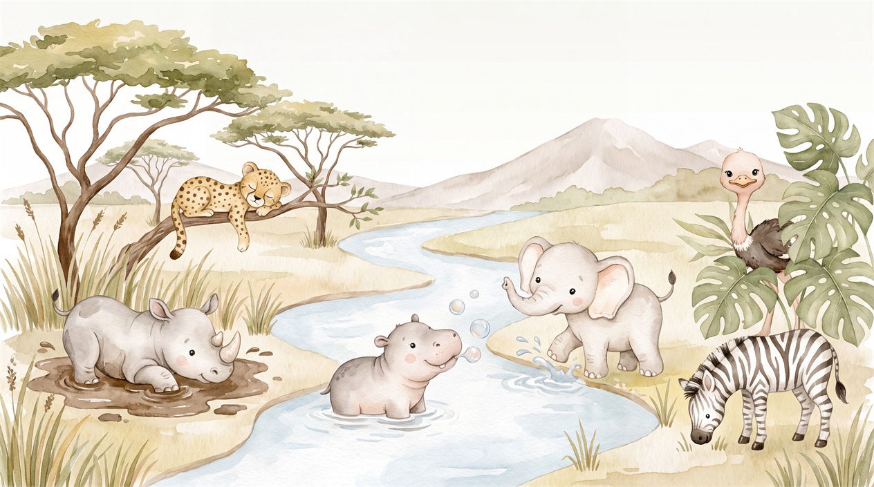 Sand Safari Animals Wallpaper Mural, Peel-and-stick Finish