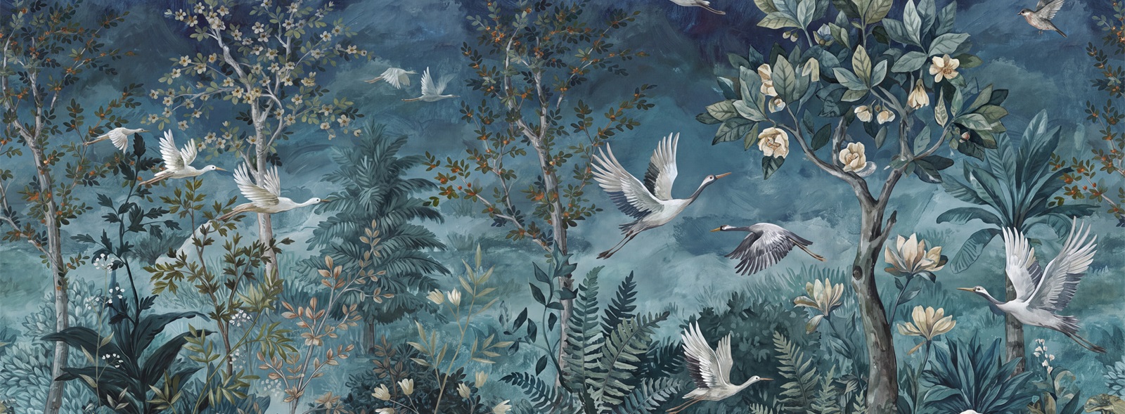 Navy Bird Forms Wallpaper Mural Accent-wall-wallpaper-murals, Peel-and-stick Finish