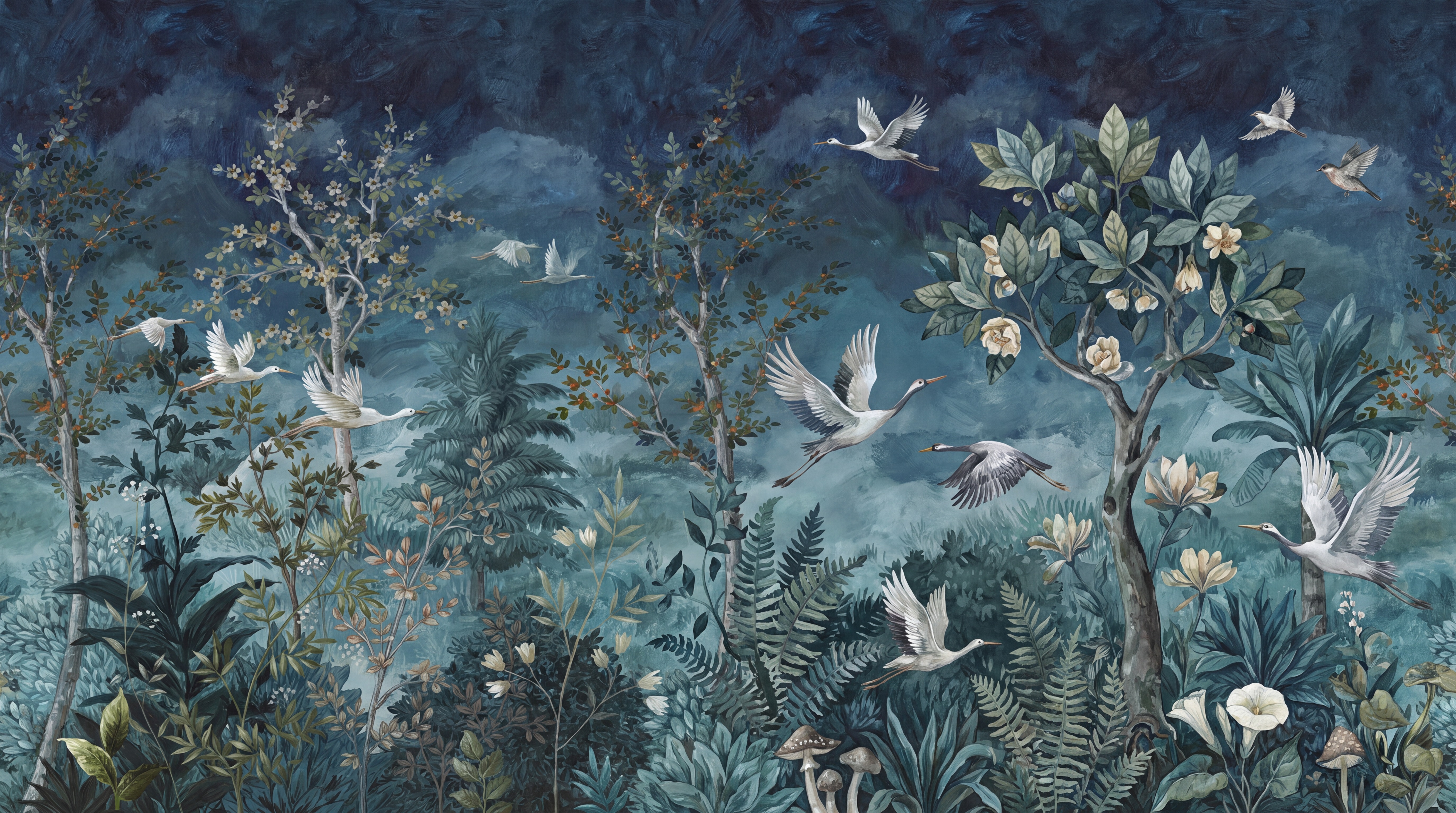 Navy Bird Forms Wallpaper Mural, Peel-and-stick Finish