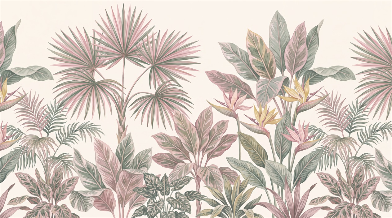 Neutral Decorative Patterning Illustrated Wallpaper Mural Feature-wall-wallpaper-murals, Peel-and-stick Finish