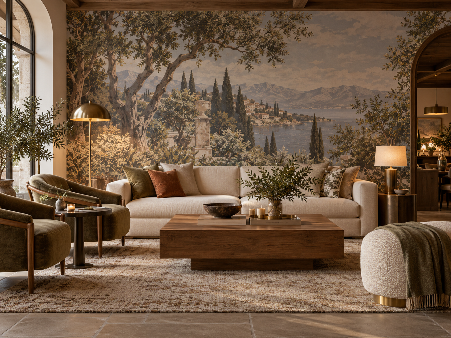 Custom wallpaper mural in a professional hotel lounge interior